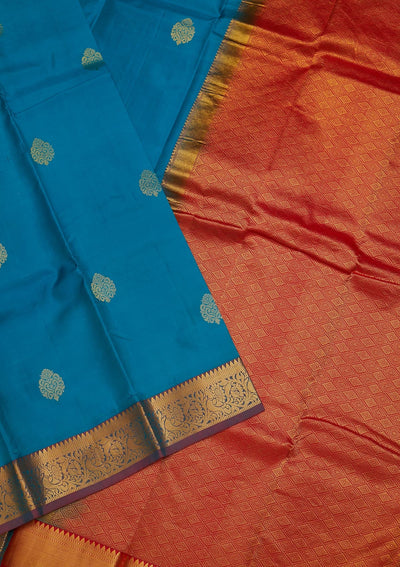 Turquoise Blue Zariwork Pure Silk Saree-Koskii