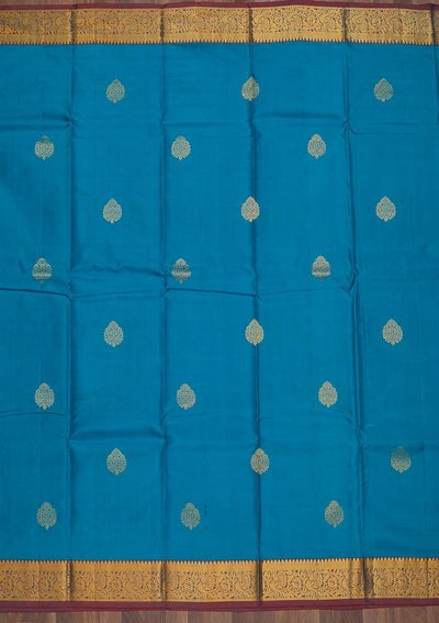 Turquoise Blue Zariwork Pure Silk Saree-Koskii