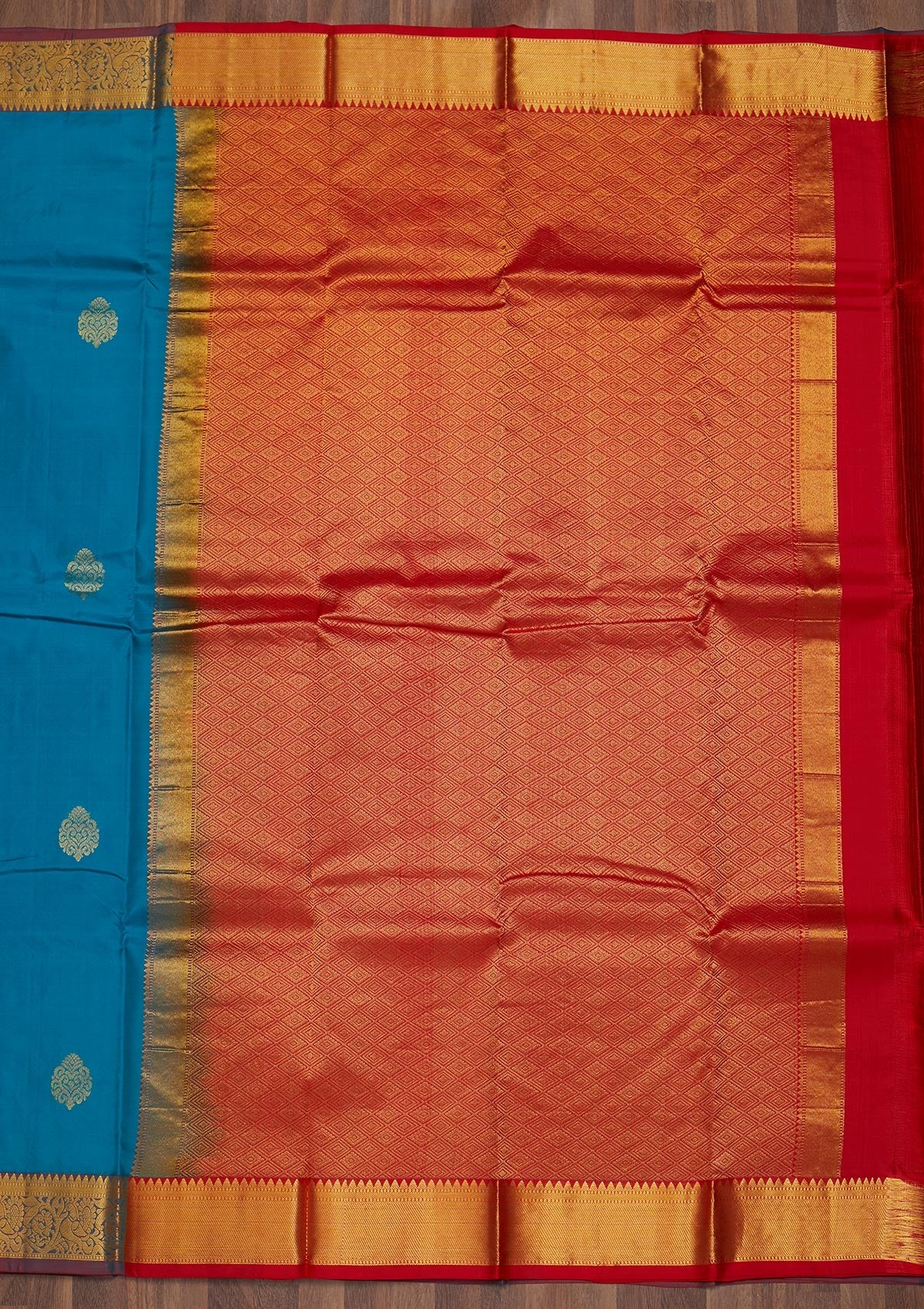 Turquoise Blue Zariwork Pure Silk Saree-Koskii