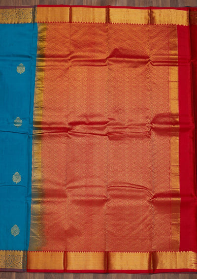 Turquoise Blue Zariwork Pure Silk Saree-Koskii