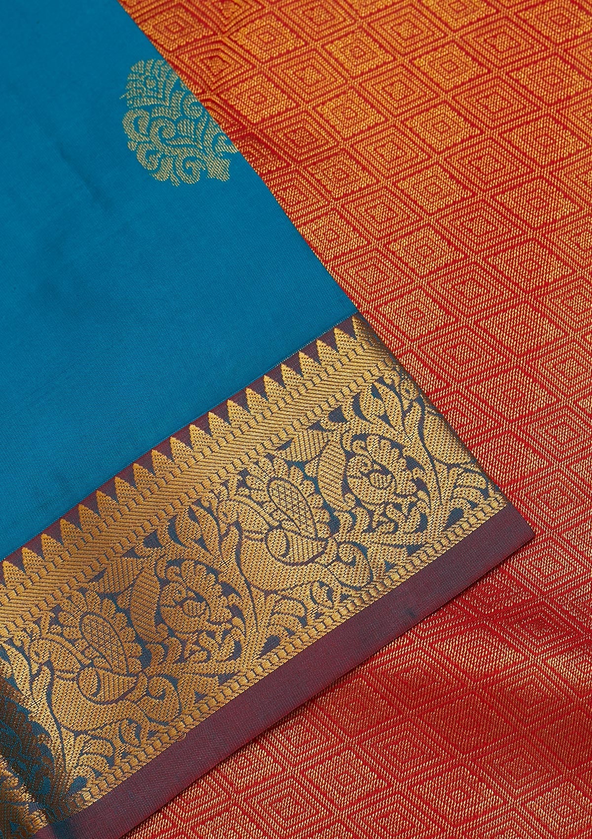 Turquoise Blue Zariwork Pure Silk Saree-Koskii