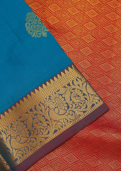 Turquoise Blue Zariwork Pure Silk Saree-Koskii