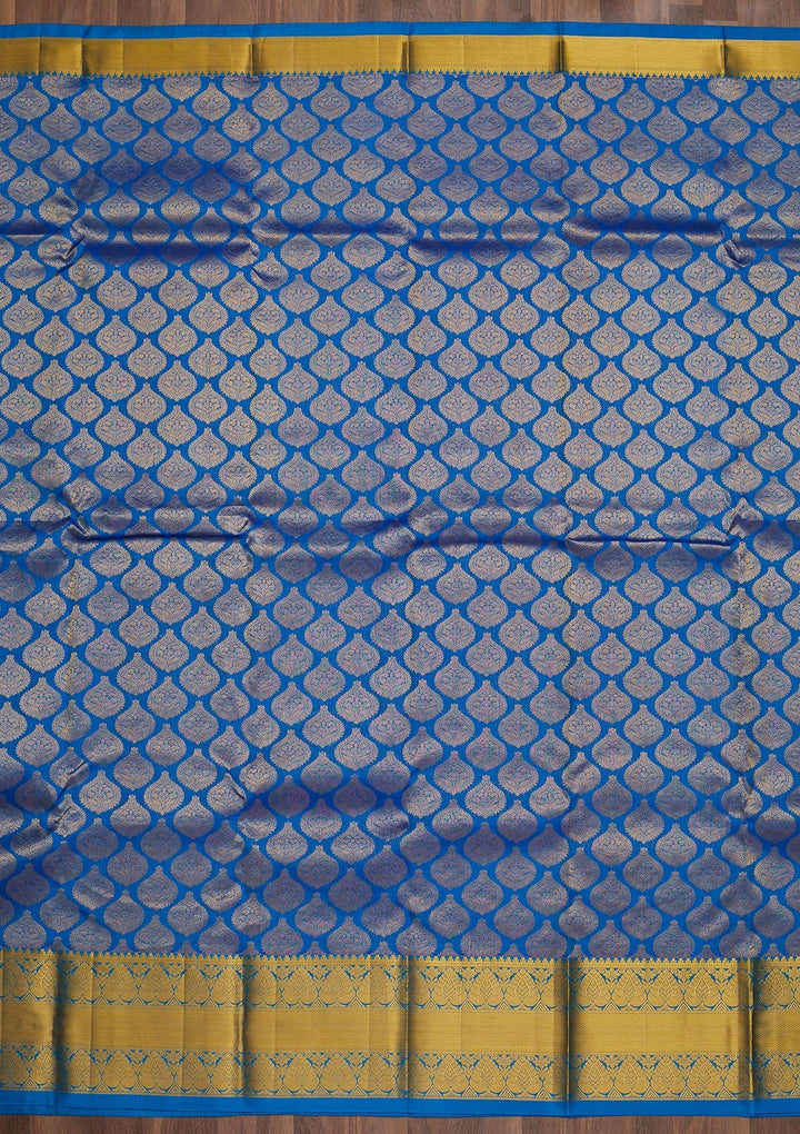 Turquoise Blue Zariwork Pure Silk Saree-Koskii