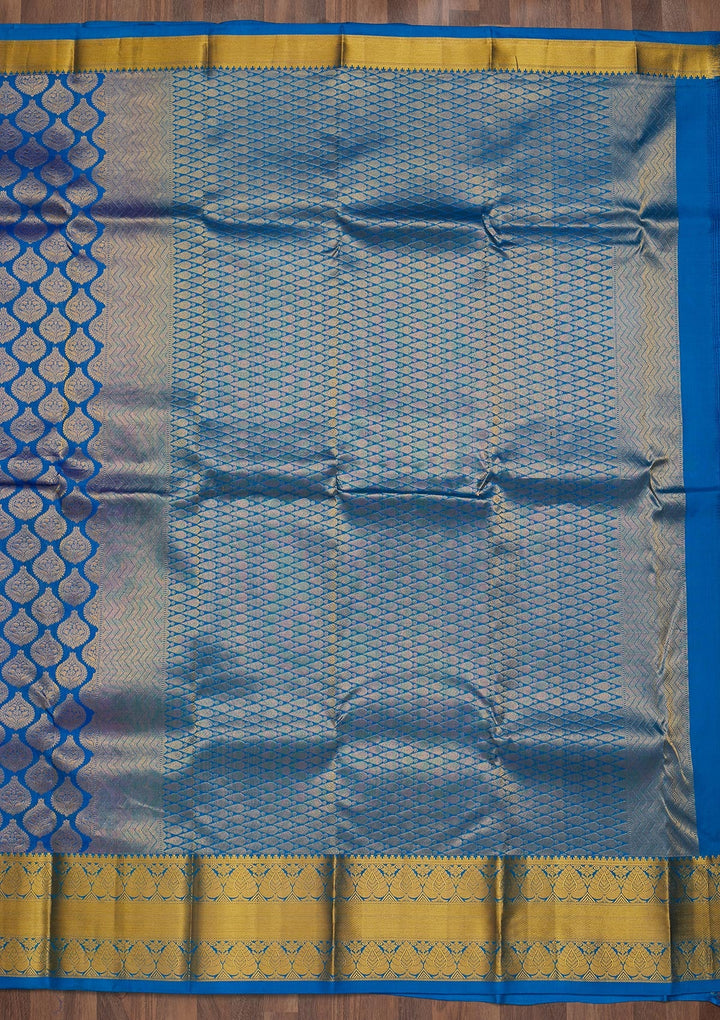 Turquoise Blue Zariwork Pure Silk Saree-Koskii