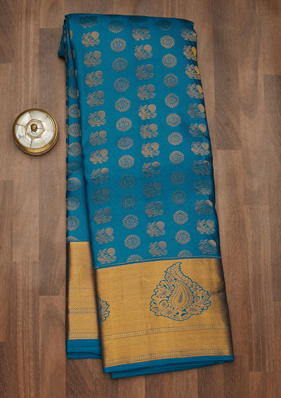 Turquoise Blue Zariwork Pure Silk Saree-Koskii