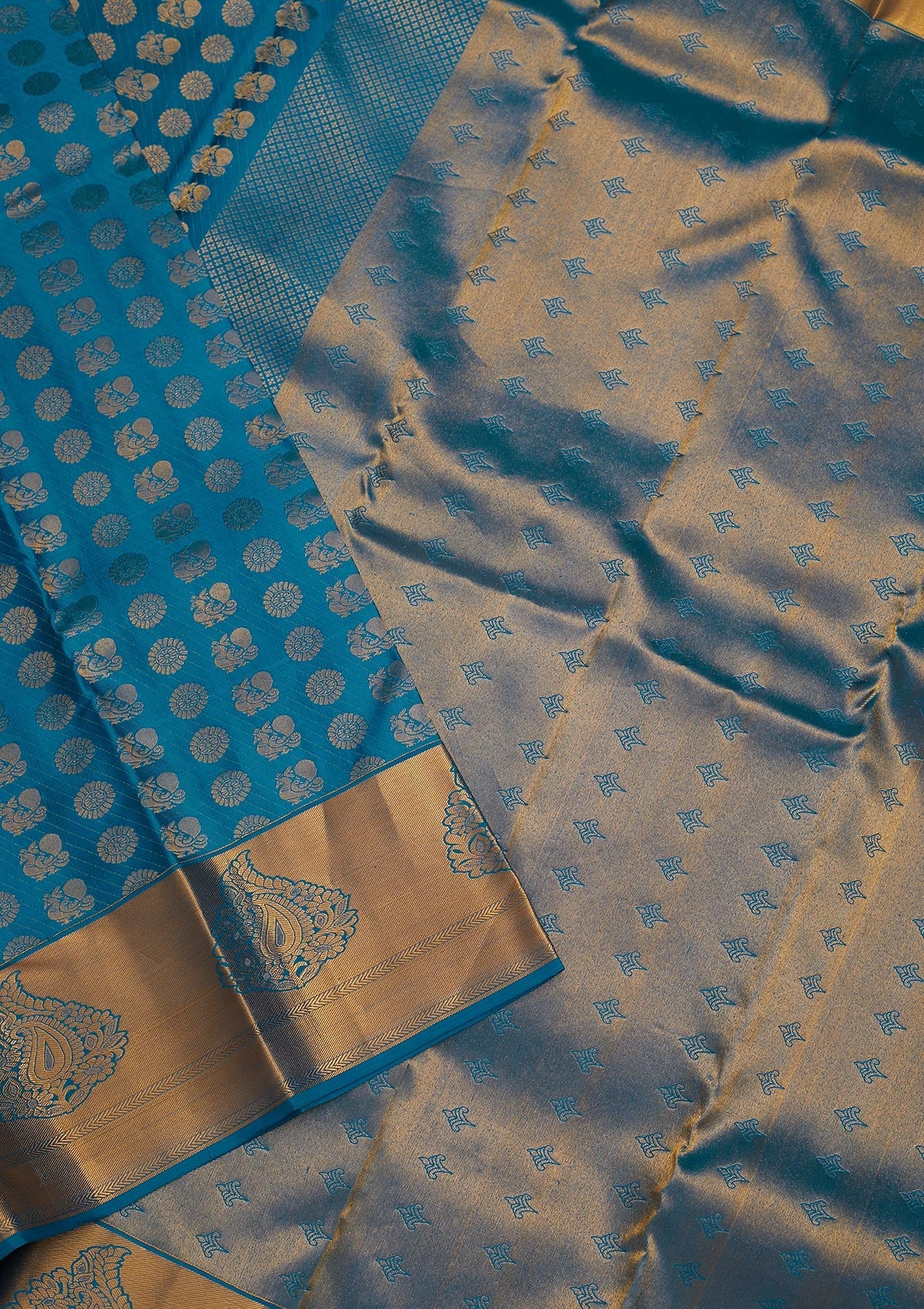 Turquoise Blue Zariwork Pure Silk Saree-Koskii