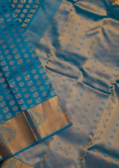 Turquoise Blue Zariwork Pure Silk Saree-Koskii