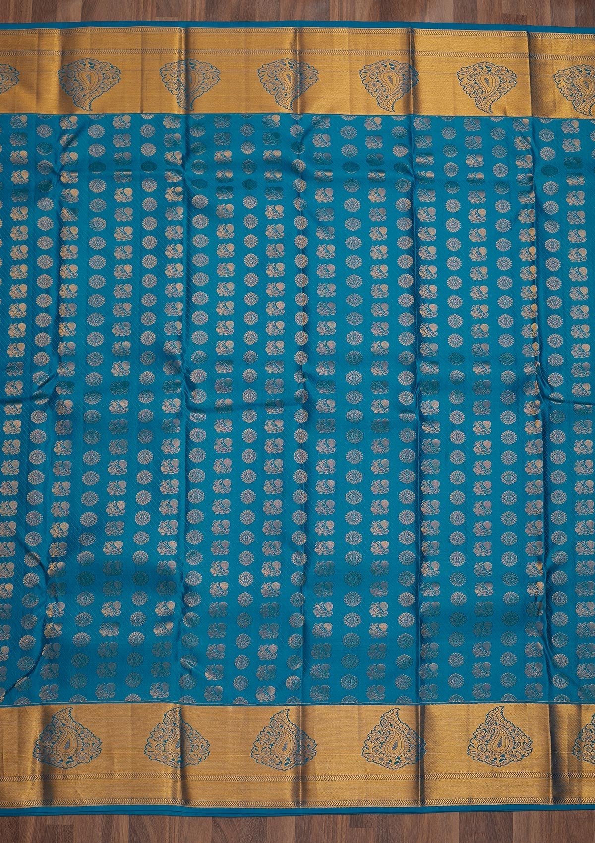 Turquoise Blue Zariwork Pure Silk Saree-Koskii