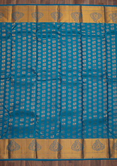 Turquoise Blue Zariwork Pure Silk Saree-Koskii