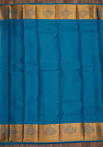 Turquoise Blue Zariwork Pure Silk Saree-Koskii