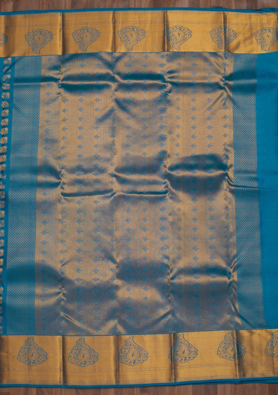 Turquoise Blue Zariwork Pure Silk Saree-Koskii