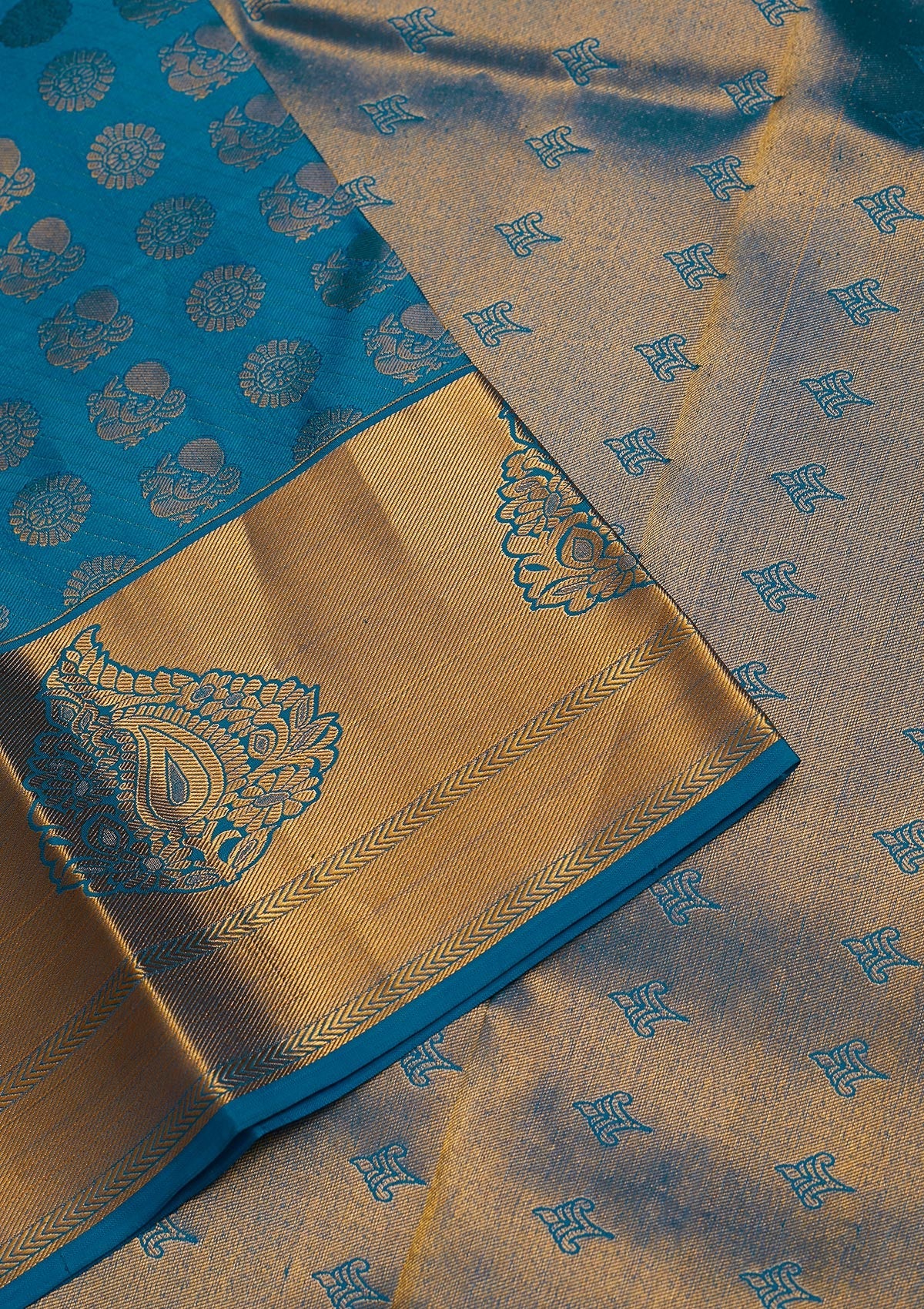 Turquoise Blue Zariwork Pure Silk Saree-Koskii