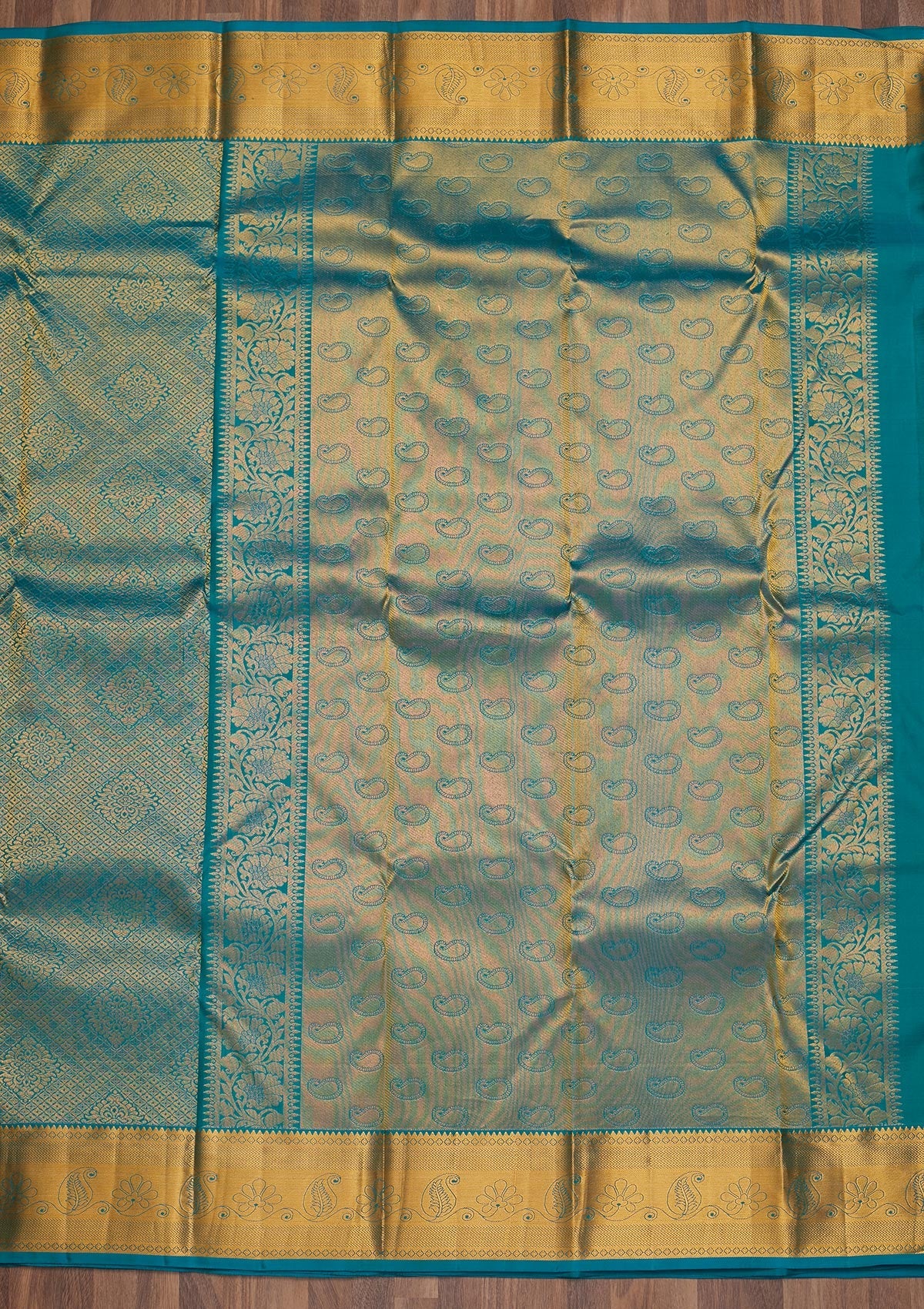 Turquoise Blue Zariwork Pure Silk Saree-Koskii
