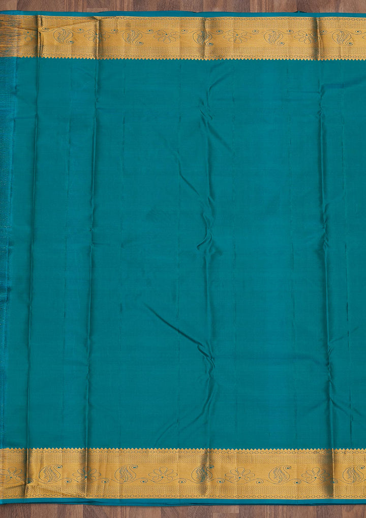Turquoise Blue Zariwork Pure Silk Saree-Koskii