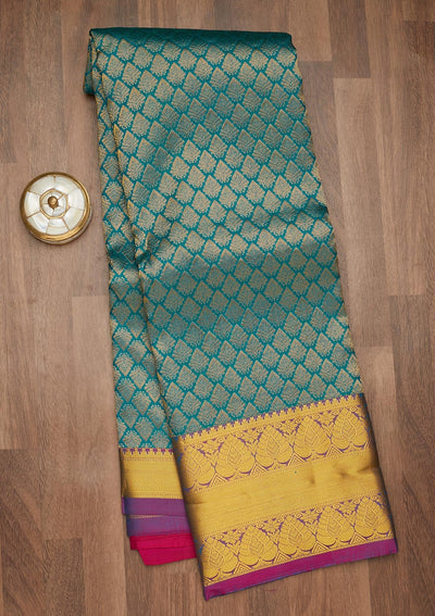 Turquoise Blue Zariwork Pure Silk Saree-Koskii