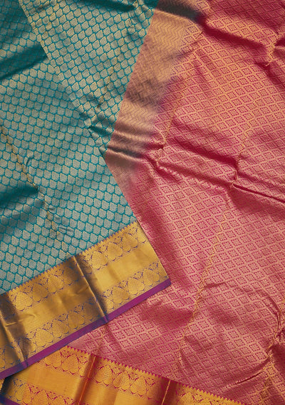 Turquoise Blue Zariwork Pure Silk Saree-Koskii