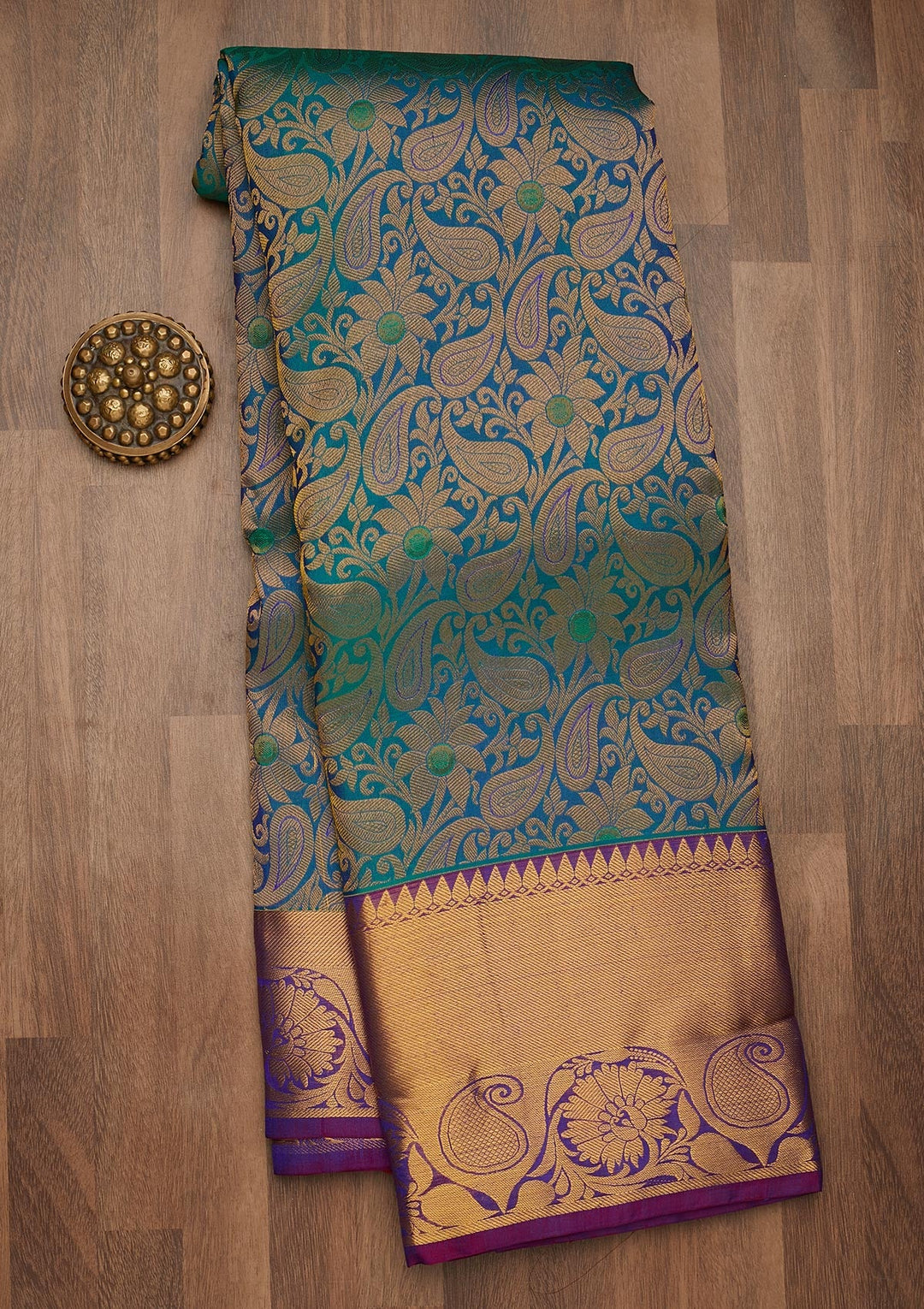 Turquoise Blue Zariwork Pure Silk Saree-Koskii