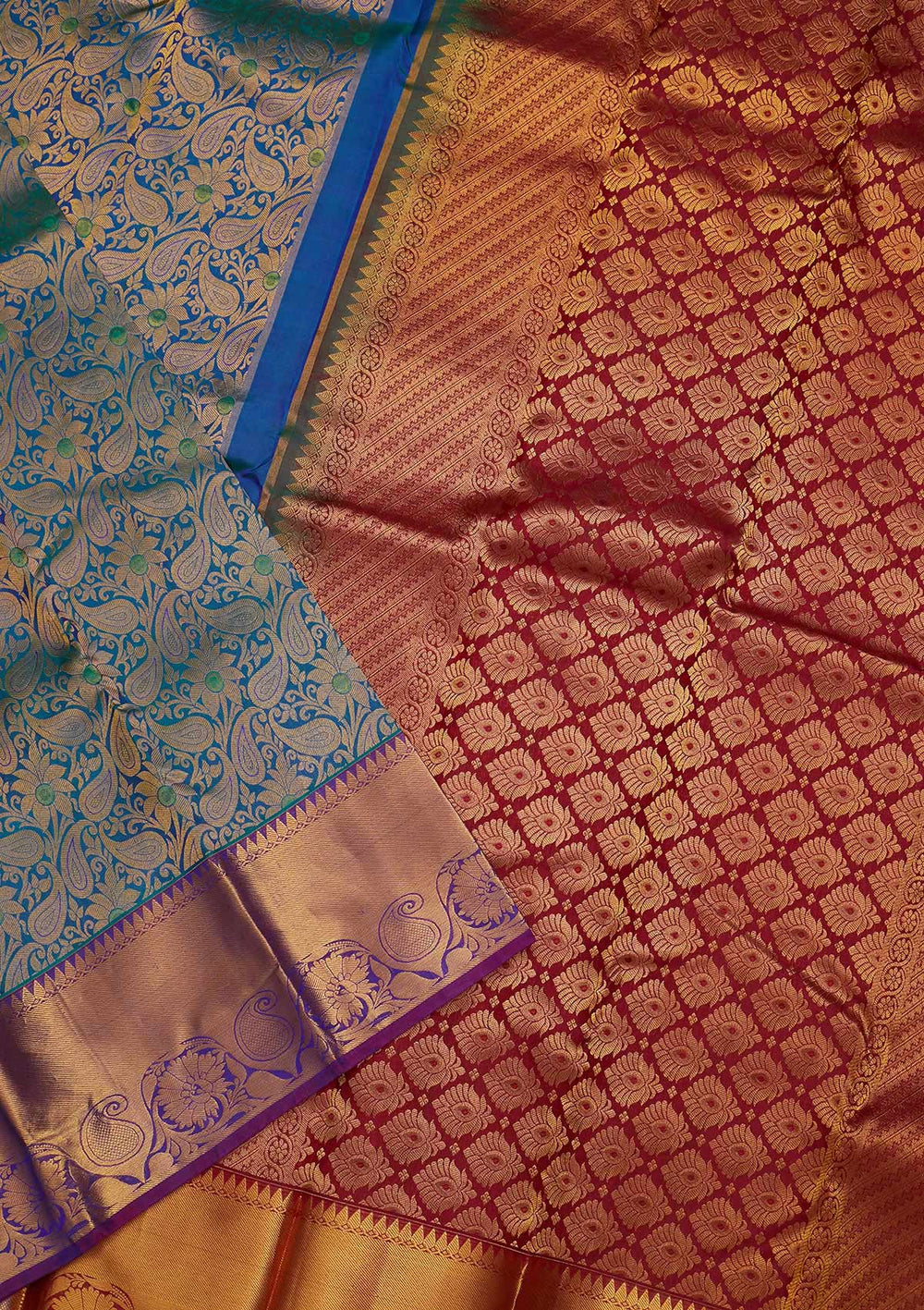Turquoise Blue Zariwork Pure Silk Saree-Koskii