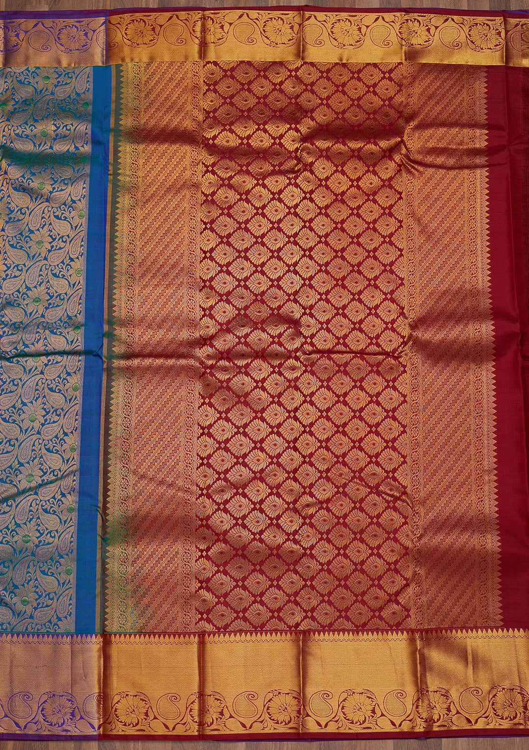 Turquoise Blue Zariwork Pure Silk Saree-Koskii