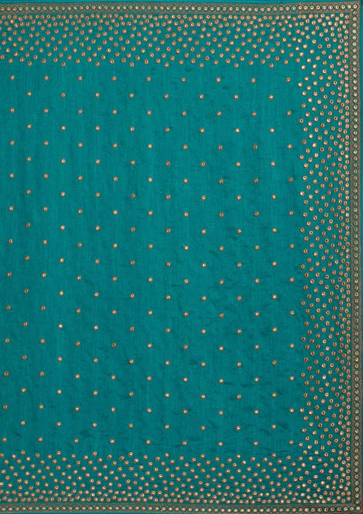 Turquoise Blue Zariwork Raw Silk Designer Saree - koskii
