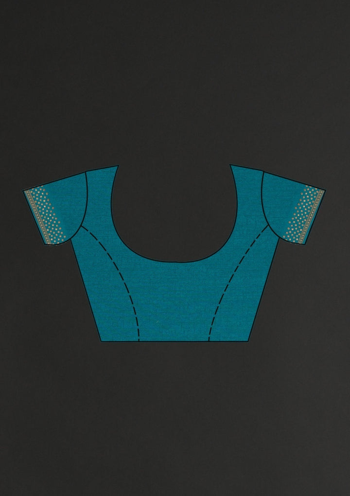 Turquoise Blue Zariwork Raw Silk Designer Saree - koskii