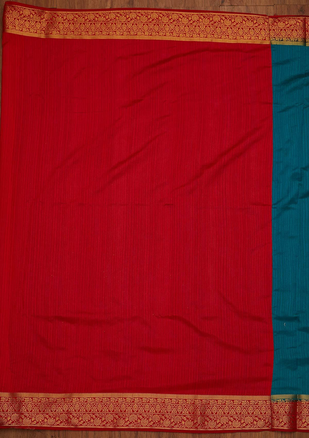 Turquoise Blue Zariwork Raw Silk Designer Saree - koskii