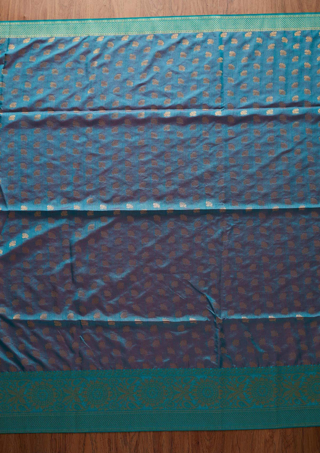 Turquoise Blue Zariwork Raw Silk Designer Saree - koskii