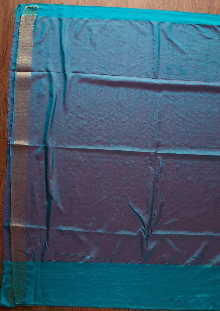 Turquoise Blue Zariwork Raw Silk Designer Saree - koskii