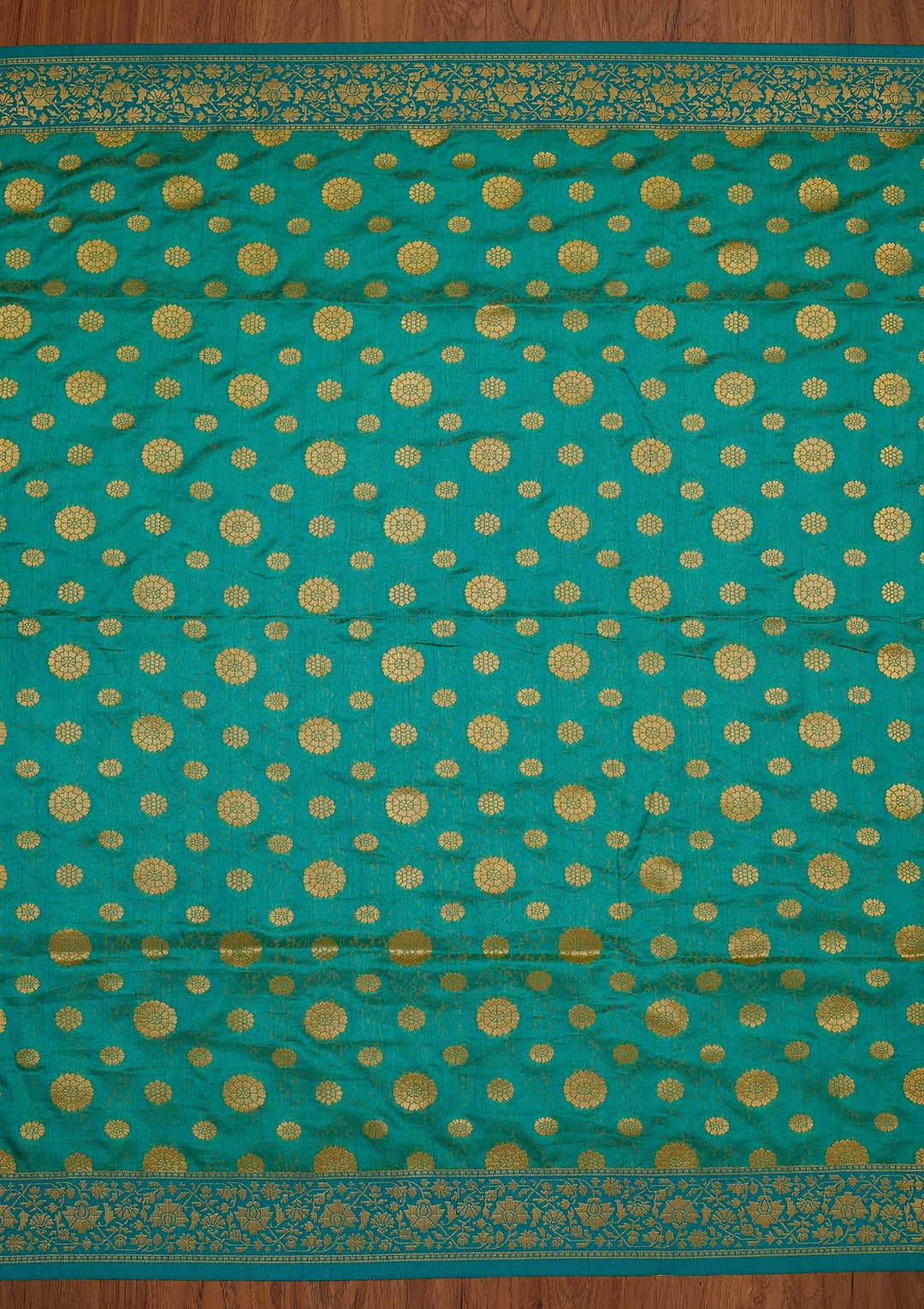 Turquoise Blue Zariwork Raw Silk Designer Saree - koskii