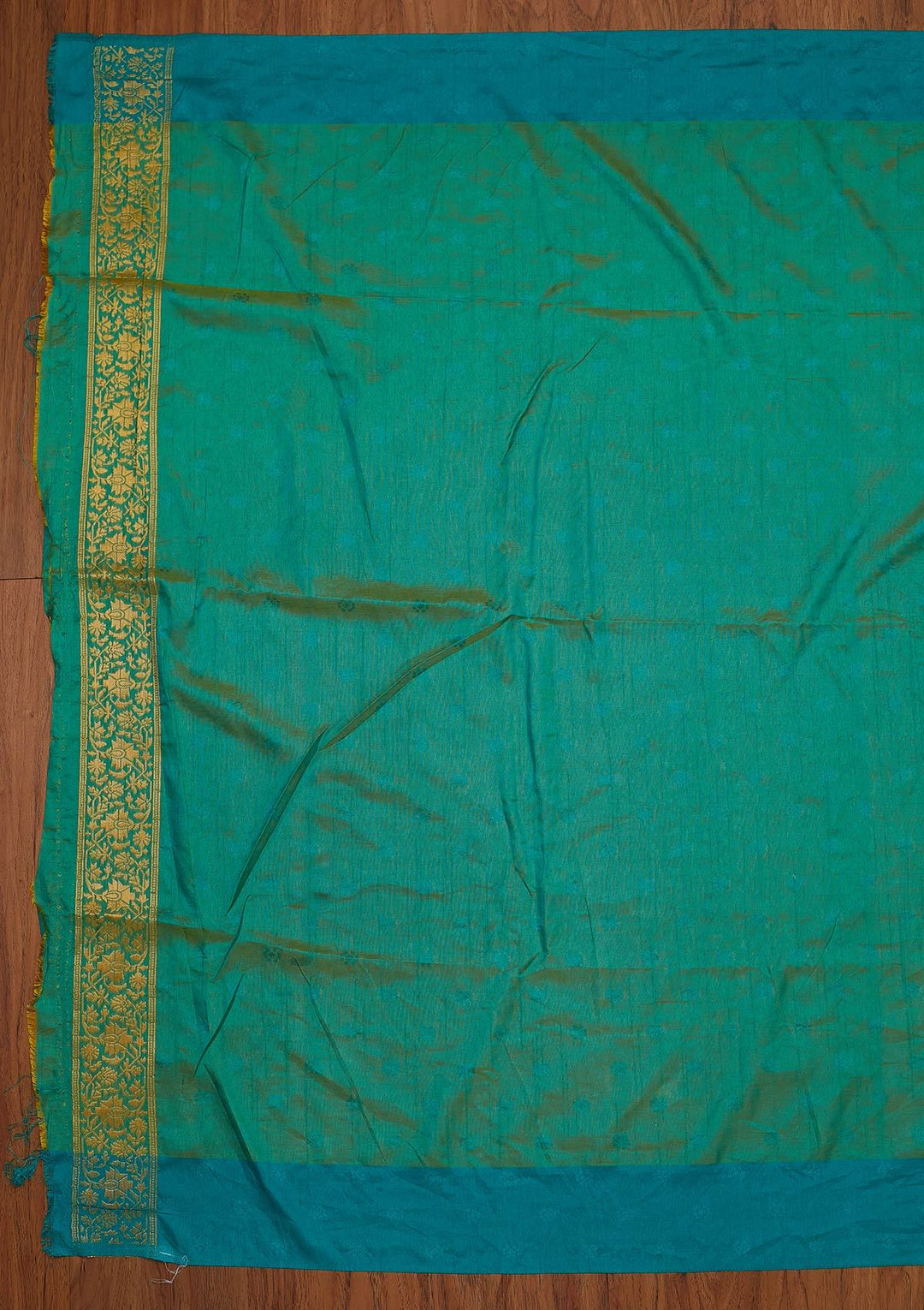 Turquoise Blue Zariwork Raw Silk Designer Saree - koskii