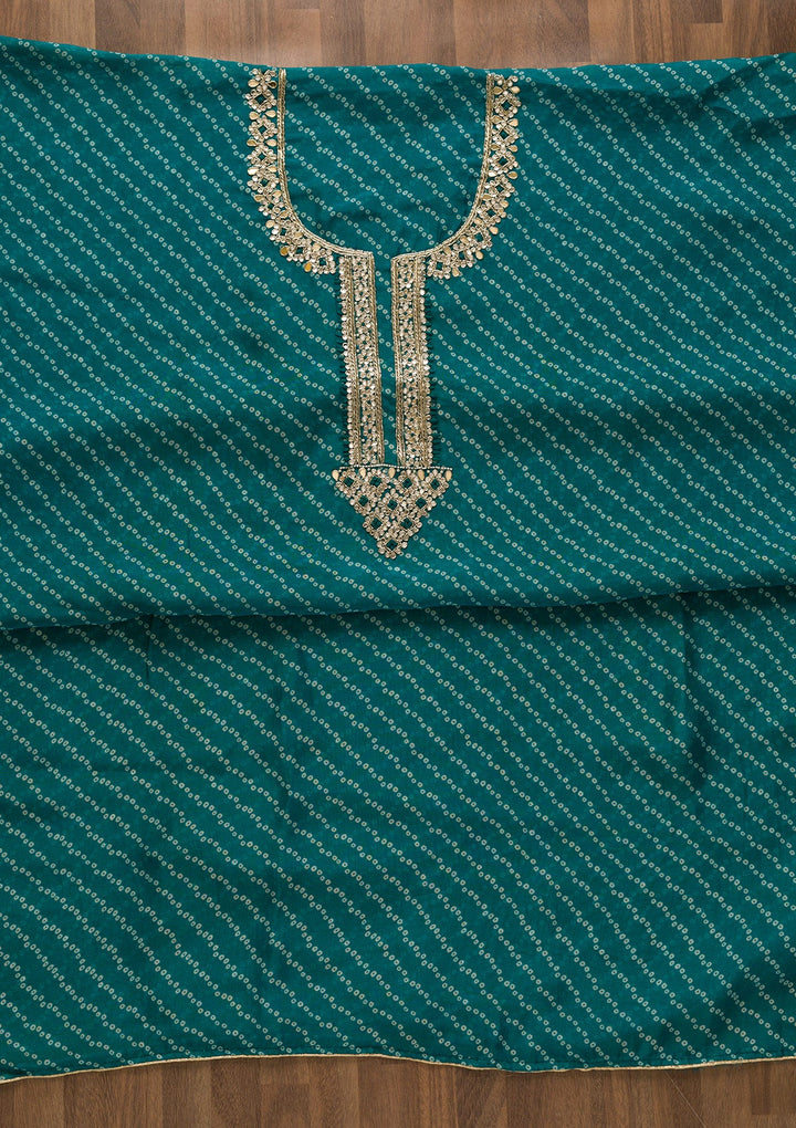 Turquoise Blue Cutdana Tissue Unstitched Salwar Kameez-Koskii