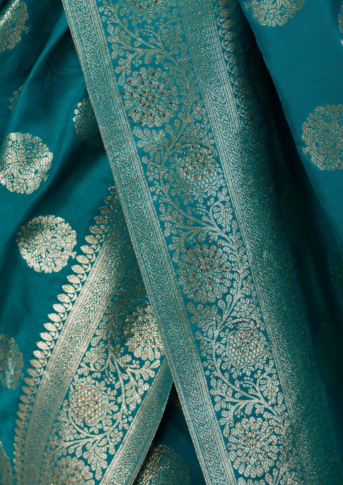 Turquoise Blue Swarovski Art Silk Saree-Koskii