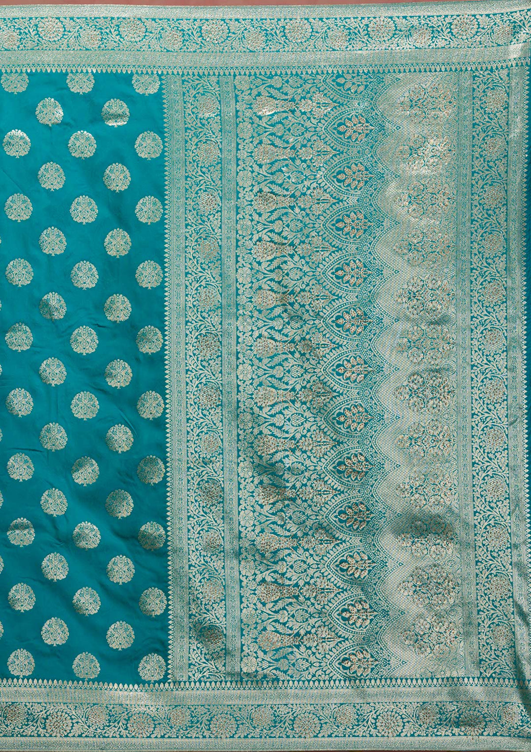 Turquoise Blue Swarovski Art Silk Saree-Koskii