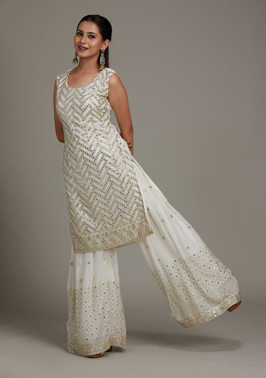 White Gotapatti Georgette Salwar Suit-Koskii