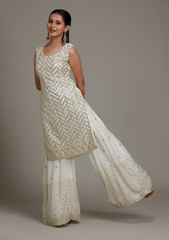 White Gotapatti Georgette Salwar Suit-Koskii