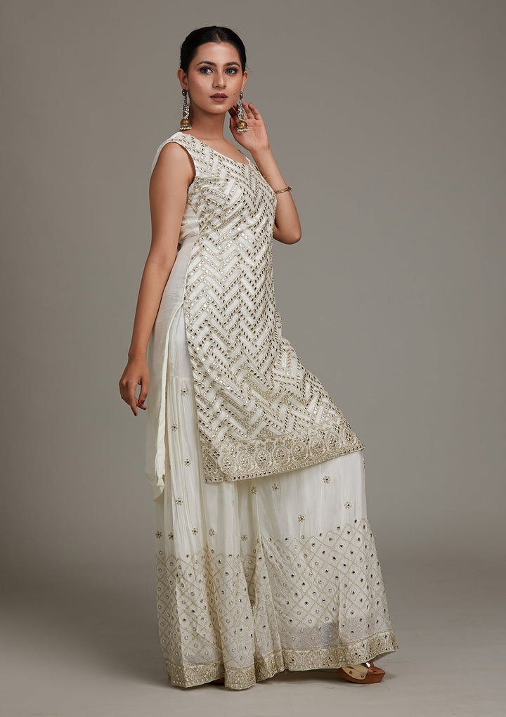 White Gotapatti Georgette Salwar Suit-Koskii