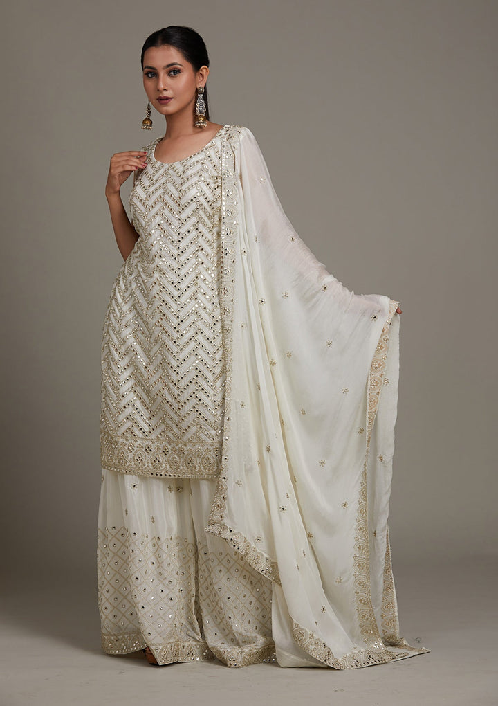 White Gotapatti Georgette Salwar Suit-Koskii