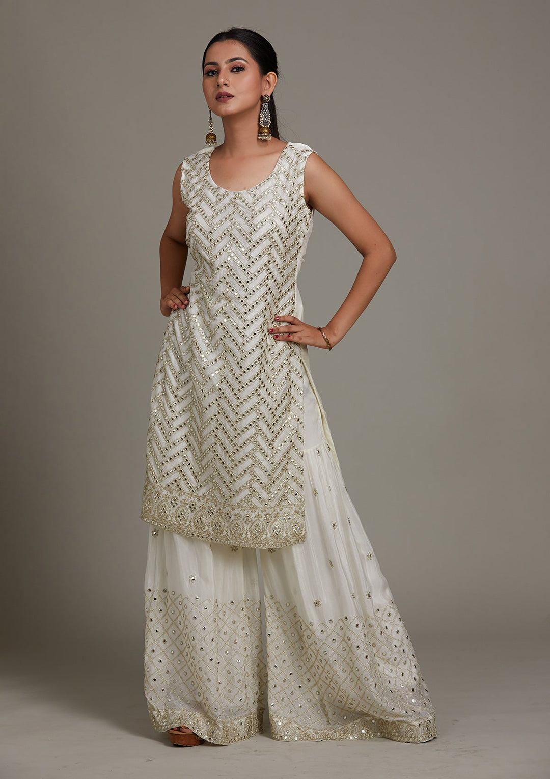 White Gotapatti Georgette Salwar Suit-Koskii