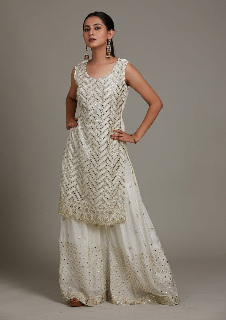 White Gotapatti Georgette Salwar Suit-Koskii