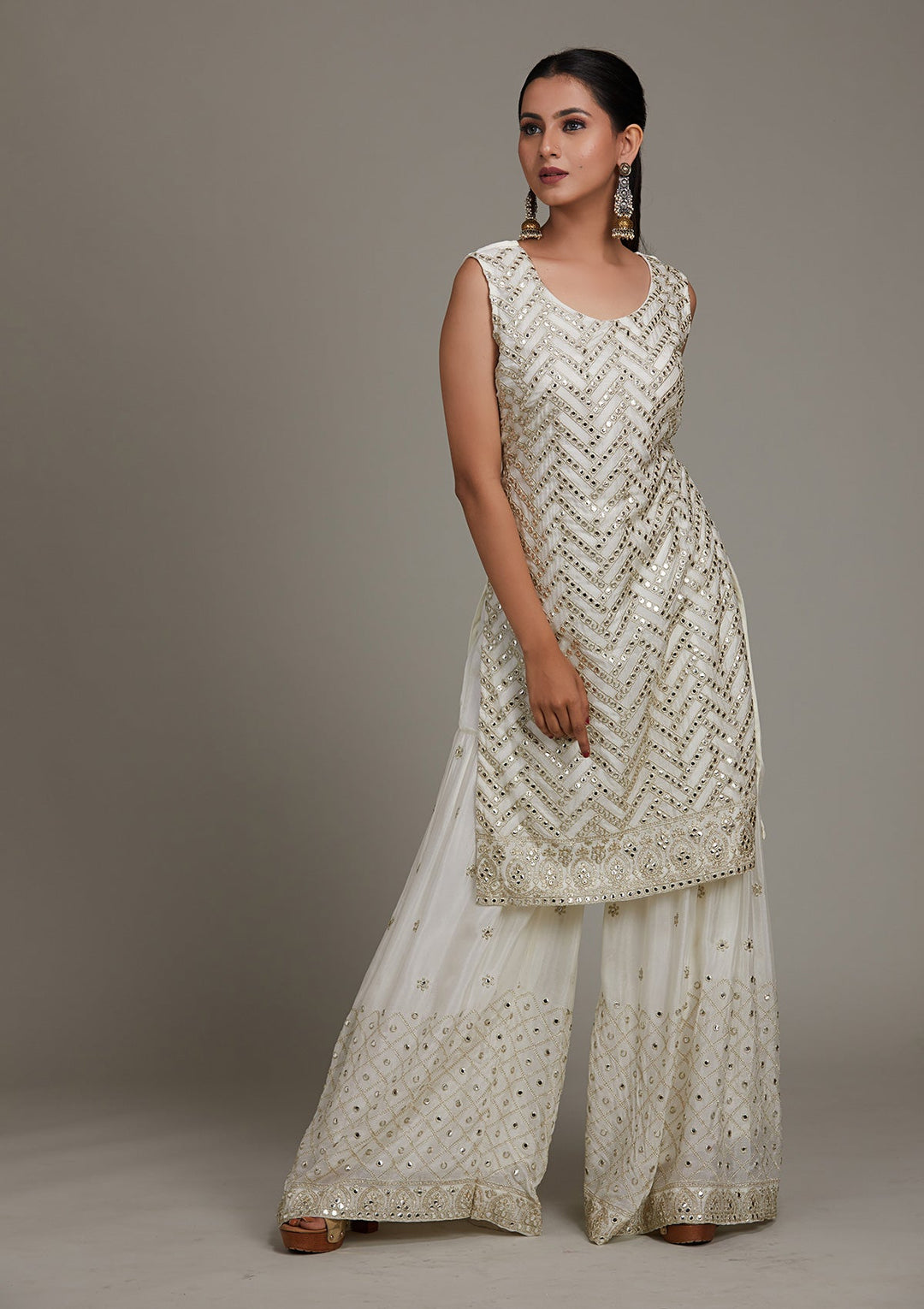 White Gotapatti Georgette Salwar Suit-Koskii