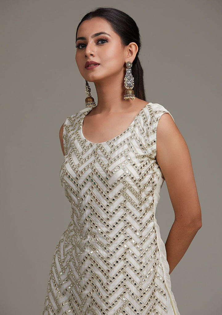 White Gotapatti Georgette Salwar Suit-Koskii