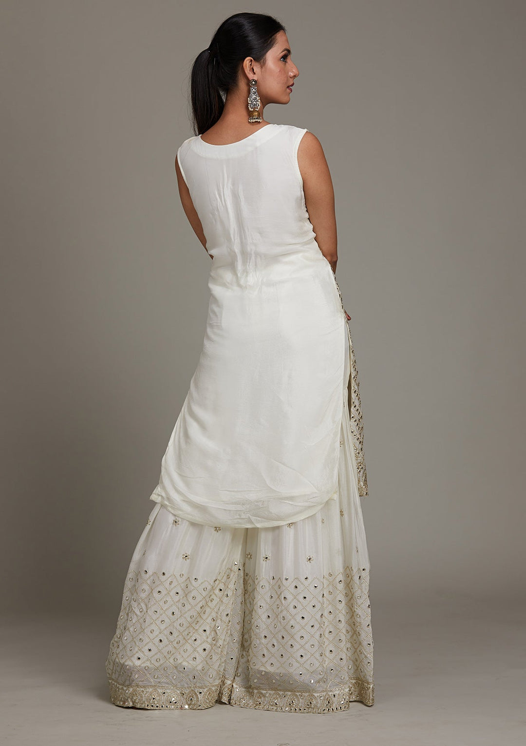 White Gotapatti Georgette Salwar Suit-Koskii