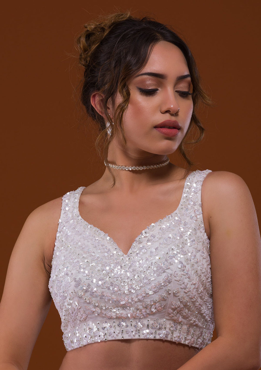White Sequins Net Designer Lehenga-Koskii