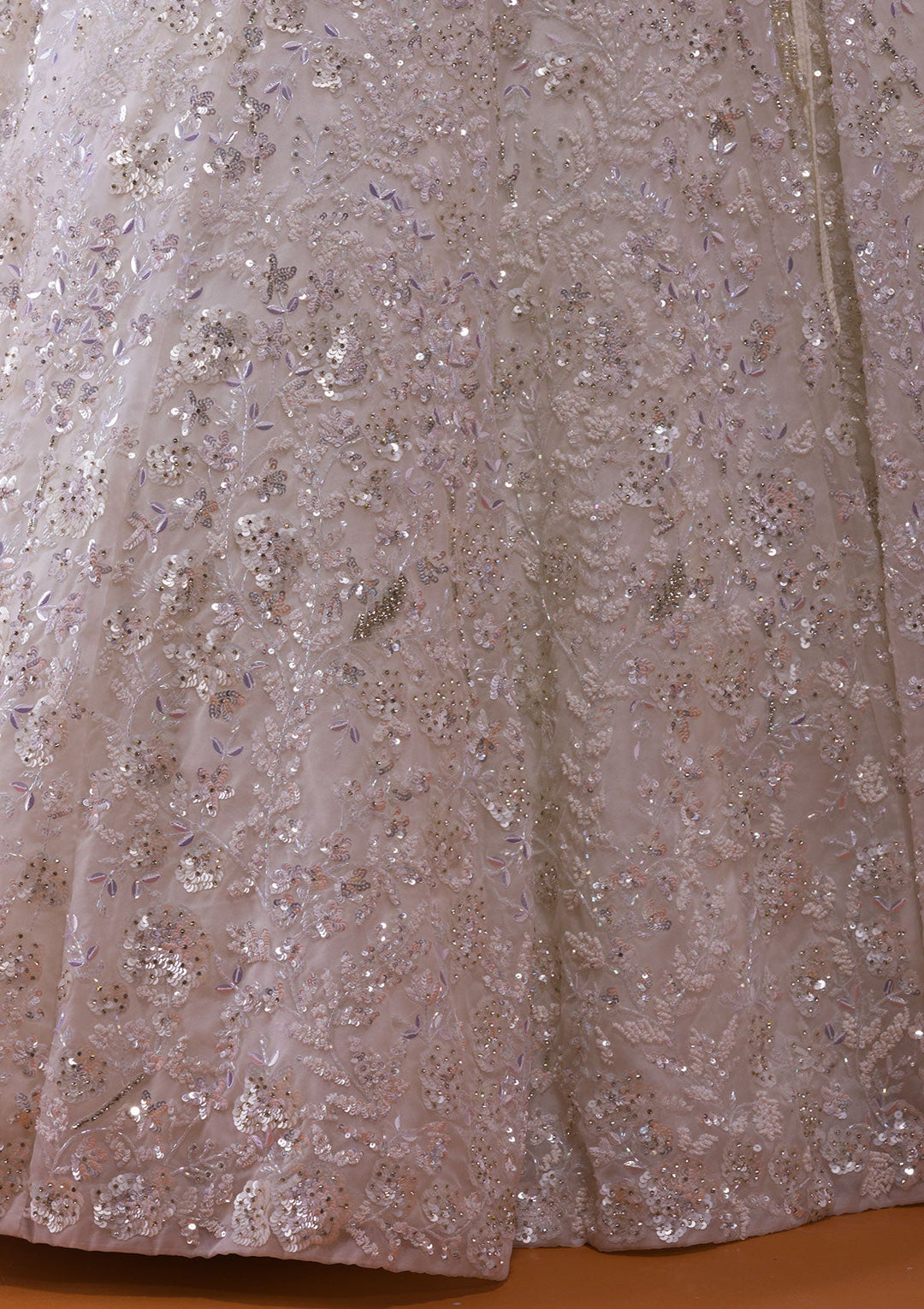 White Sequins Net Designer Lehenga-Koskii