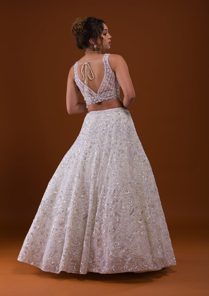 White Sequins Net Designer Lehenga-Koskii