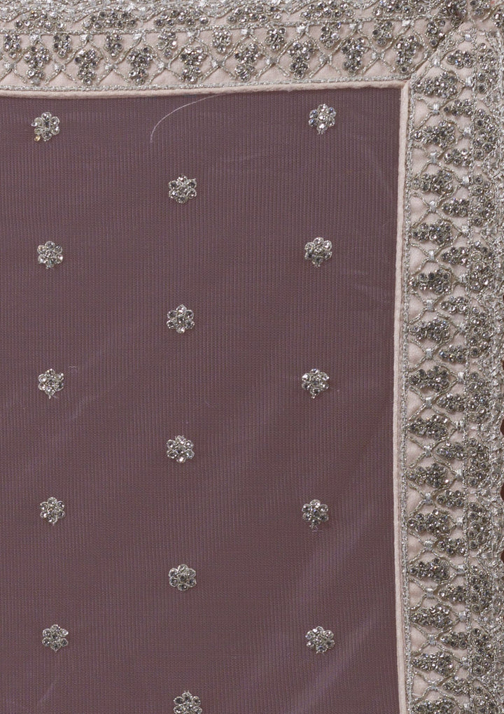 White Silver Stonework Net Designer Lehenga-Koskii