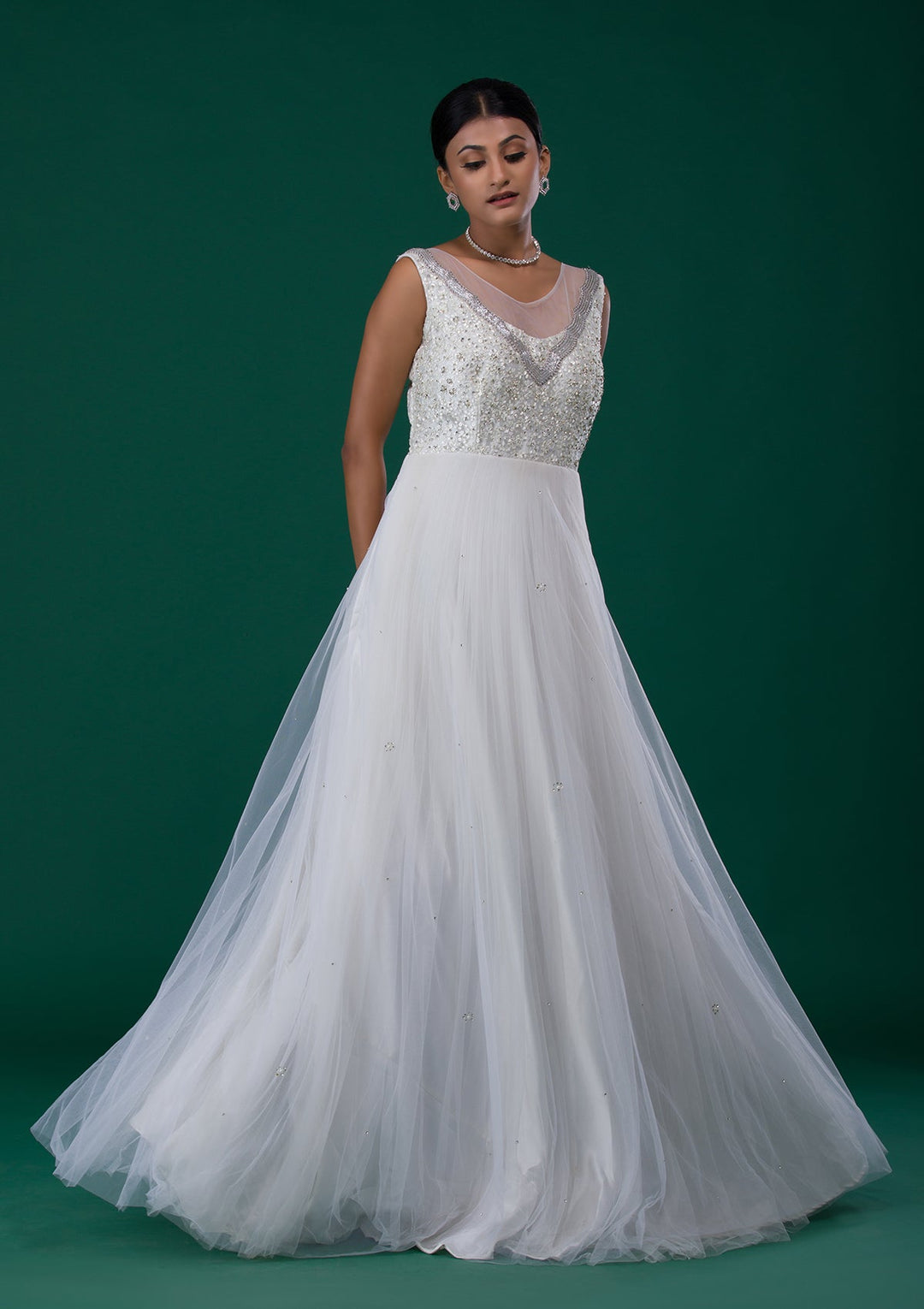 White Stonework Net Designer Gown-Koskii