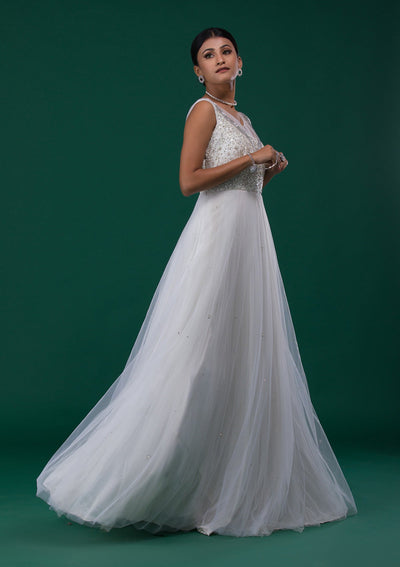 White Stonework Net Designer Gown-Koskii