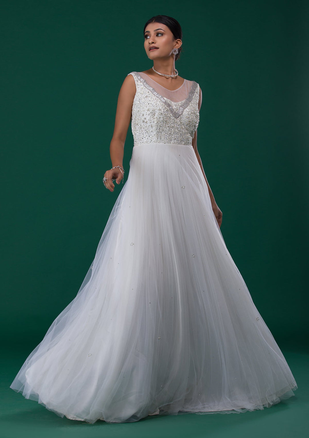 White Stonework Net Designer Gown-Koskii