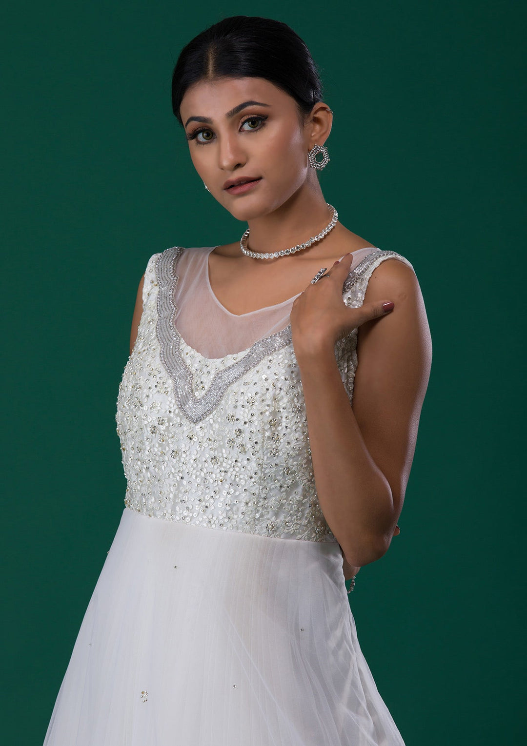 White Stonework Net Designer Gown-Koskii